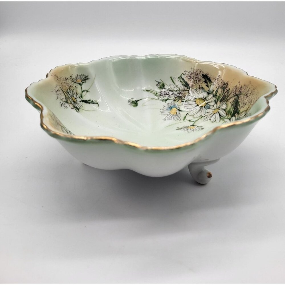 Limoges Porcelain Footed Candy Dish Floral Gold Trim Scalloped Decorative VTG - Picture 2 of 9